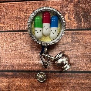 Happy pill funny badge reel - pharmacists, pharmacy technicians, nurses, doctors
